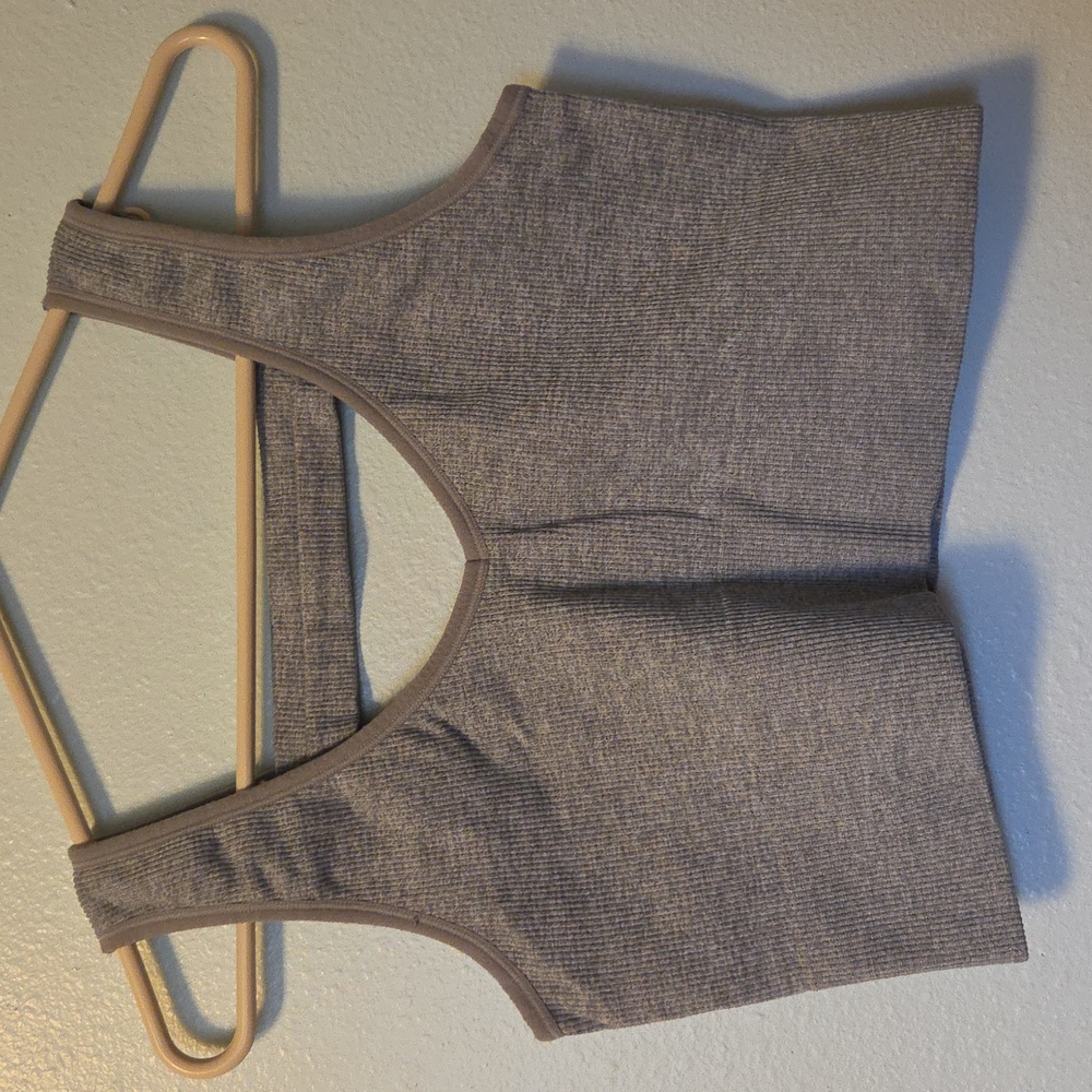 Yogalicious Taupe Ribbed Crop Sports Bra